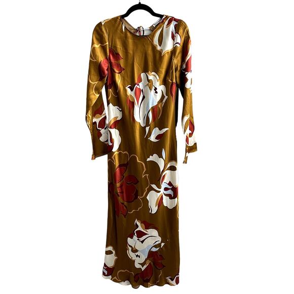 Reformation Davina Silk Floral Midi Dress Brown Orange - Picture 3 of 5